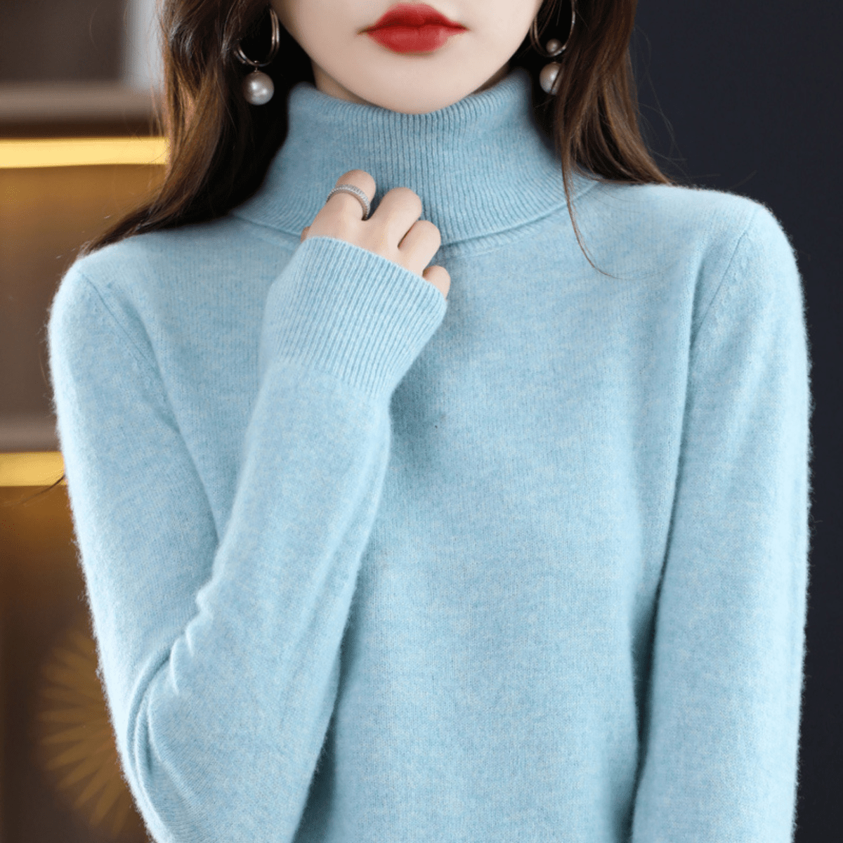 Pull en maille col roulé classique et chaud pour femme