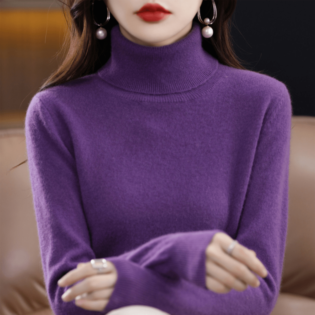 Pull en maille col roulé classique et chaud pour femme