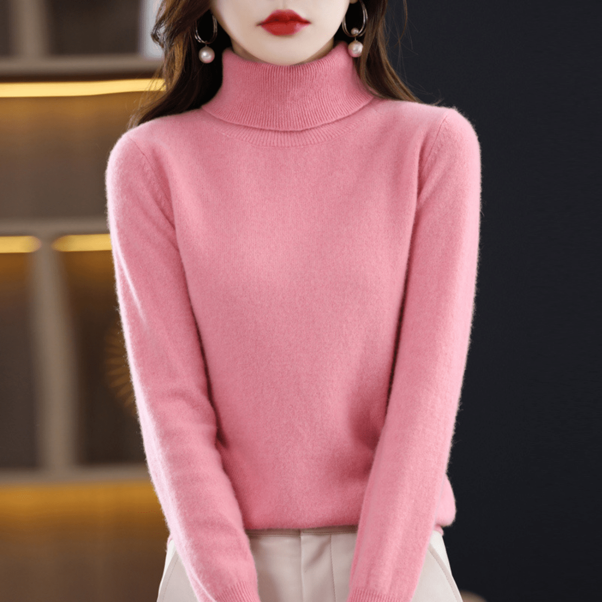 Pull en maille col roulé classique et chaud pour femme
