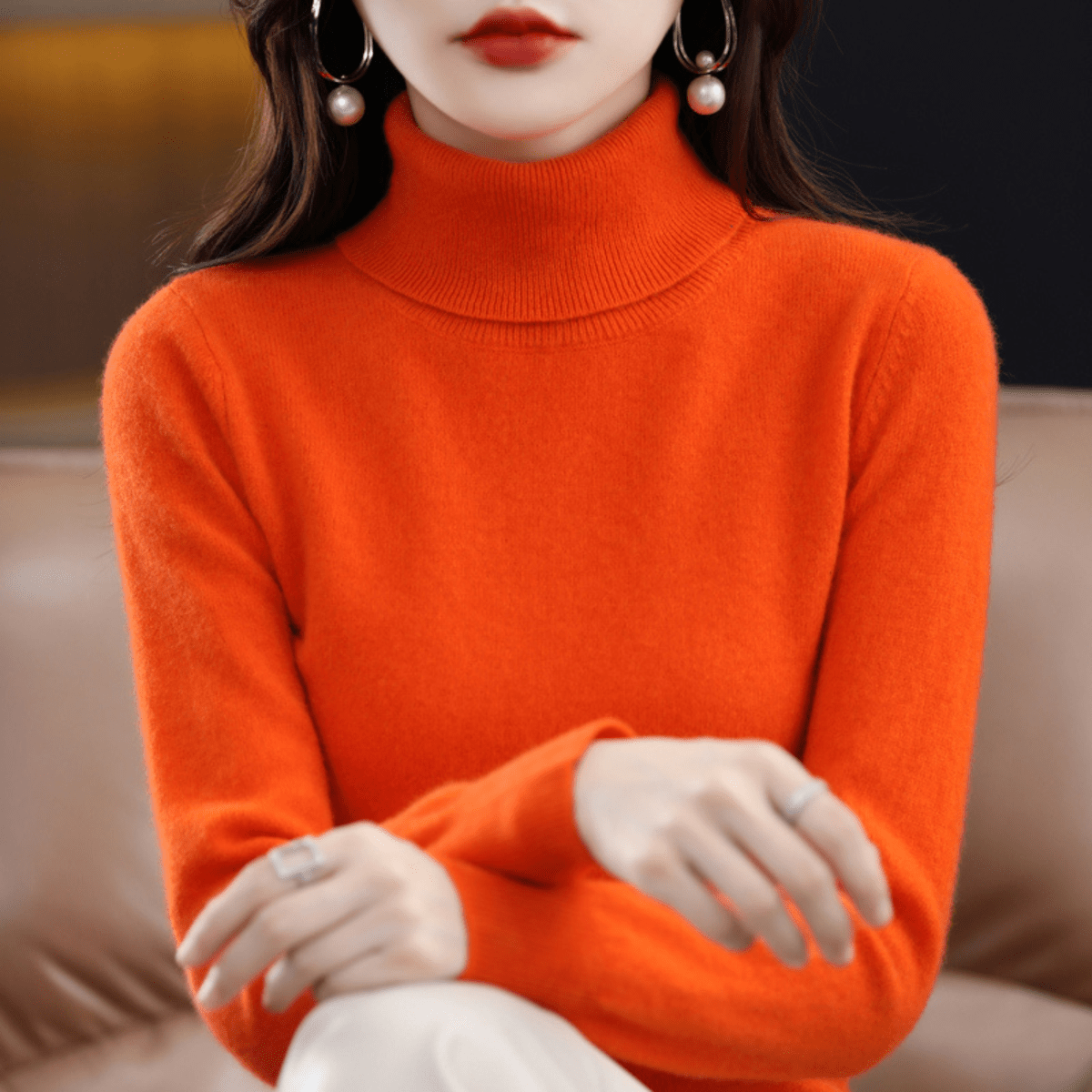Pull en maille col roulé classique et chaud pour femme