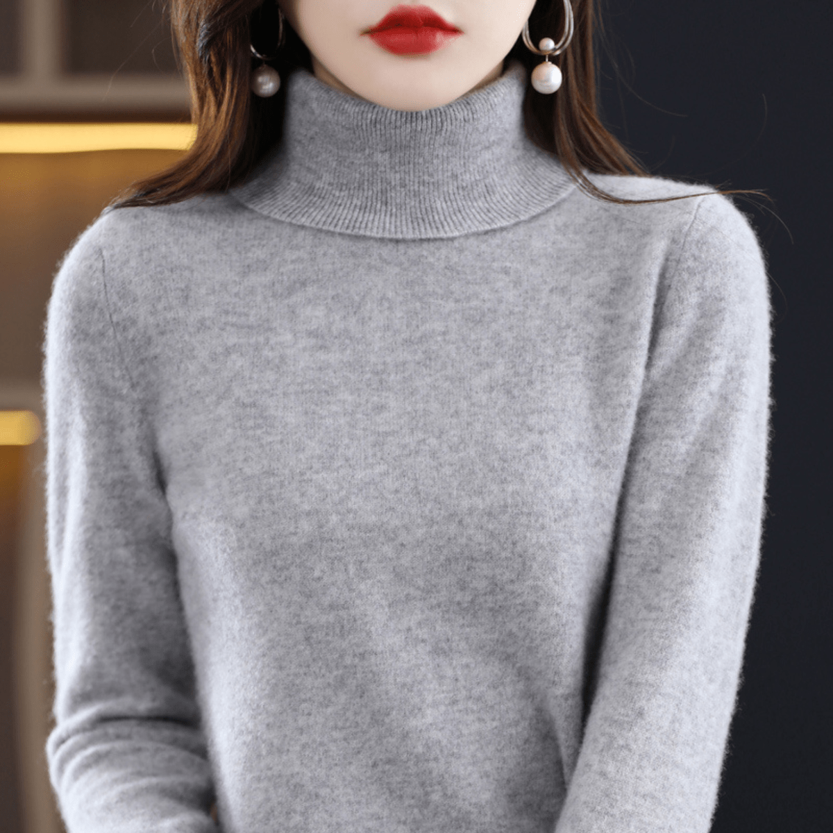 Pull en maille col roulé classique et chaud pour femme