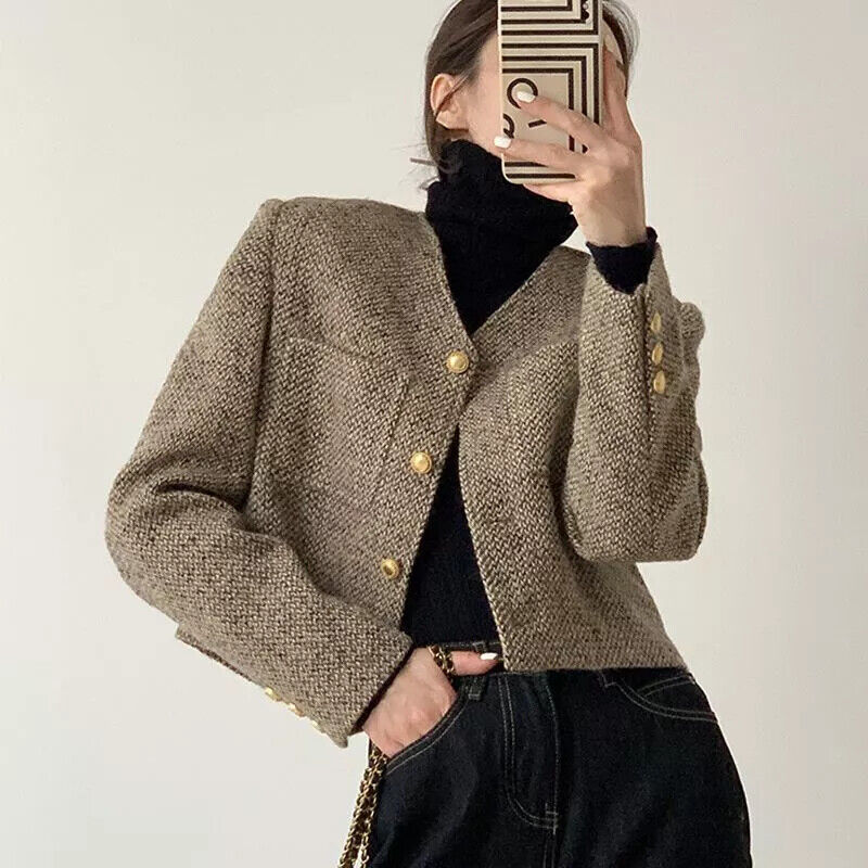 Blazer court femme sans col élégant