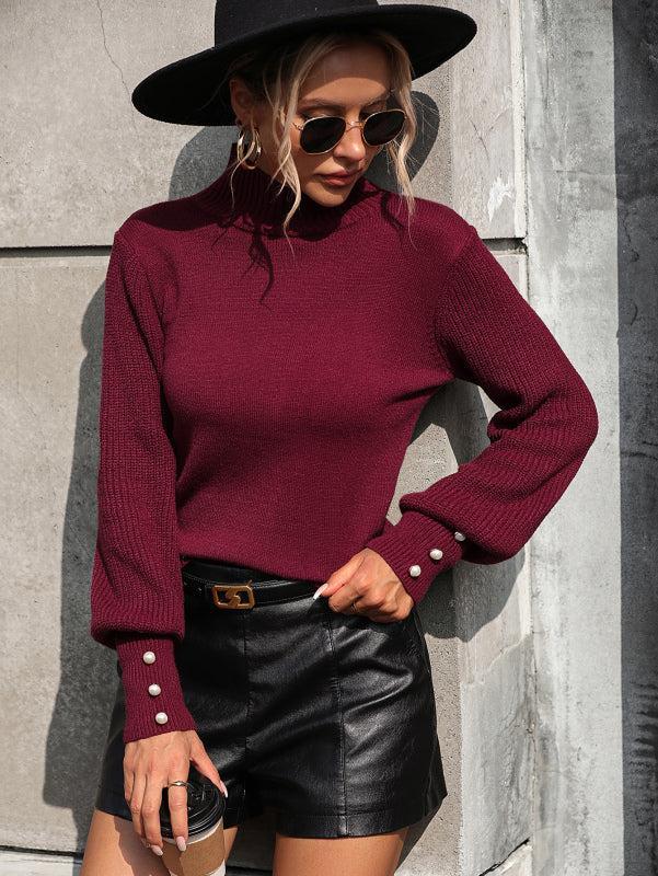 Damen Rollkragenpullover Herbst Strick Mode - IdealeKleiden