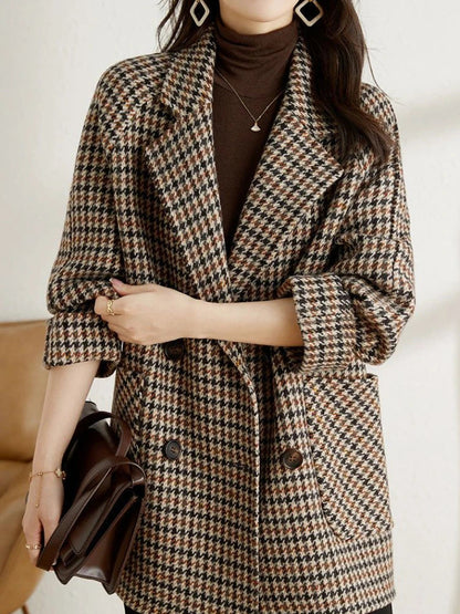 Long Blazer Carreaux Femme - Élégant Style Hiver Homme