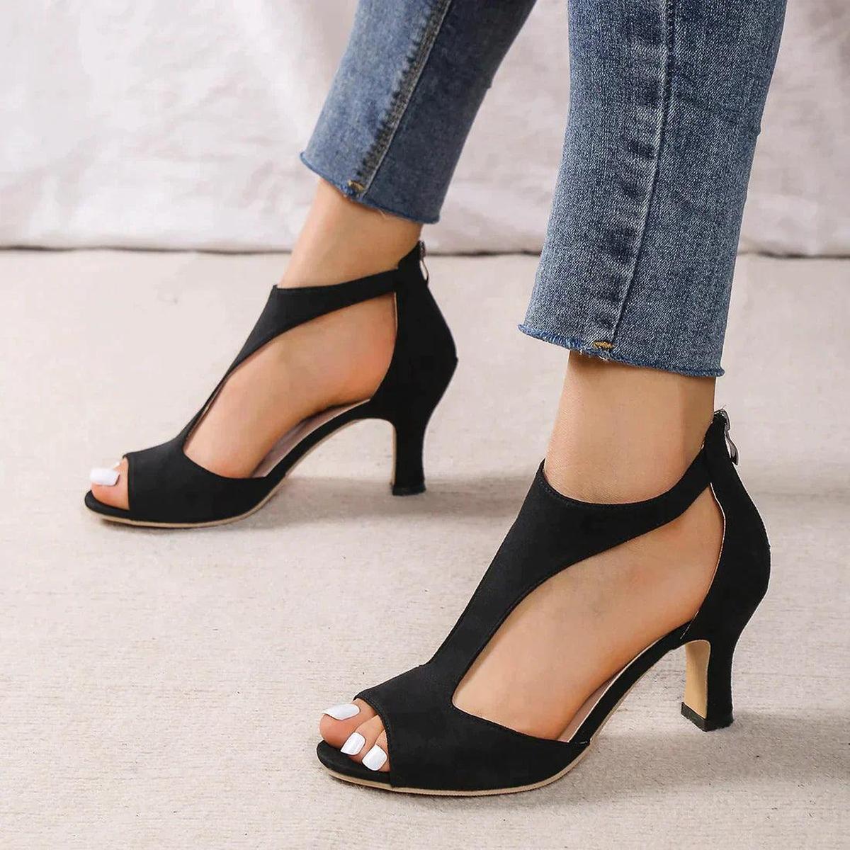Chaussures à talons hauts à lanières et bout ouvert pour femmes