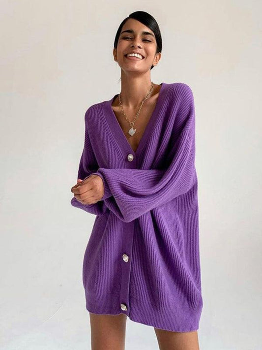 Damen Cardigan Herbst Übergröße Rippstrick Knopf - IdealeKleiden