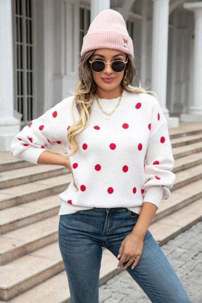 Pull tricoté à pois pour femme