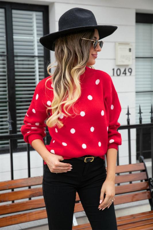 Damen Strickpullover Winter Polka Dot Stil - IdealeKleiden