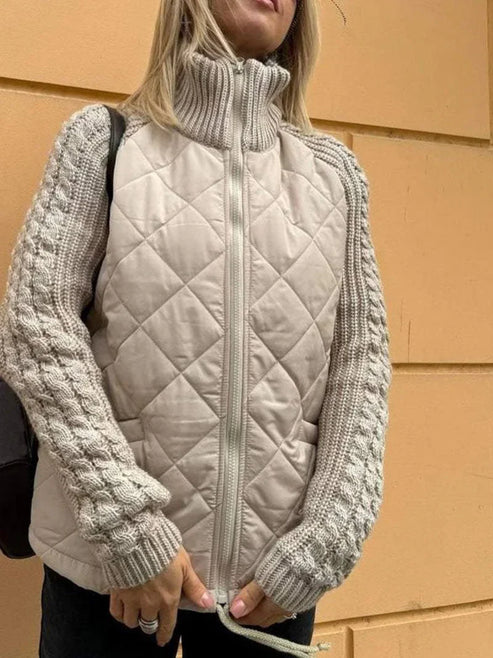 Gesteppte Winterjacke Textile Ärmel Reißverschluss Steppjacke - IdealeKleiden