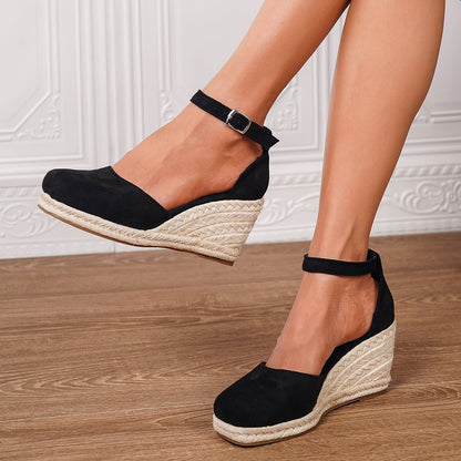 Sandales Compensées Femme Avec Boucle de Cheville Confortables