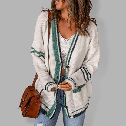 Gilet femme automne rayures tricot torsadé