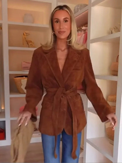 Manteau Femme Automne - Veste en cuir chic avec ceinture