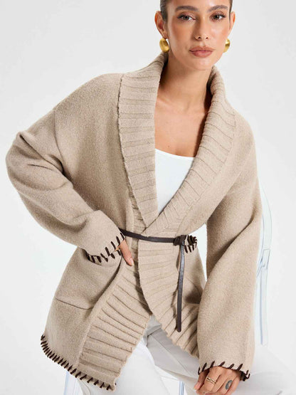 Manteau d'hiver en tricot avec ceinture pour femme - Chaud