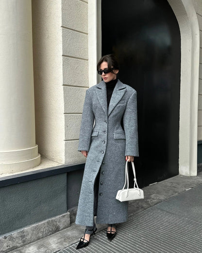 Manteau d'hiver long en laine à boutons pour femme