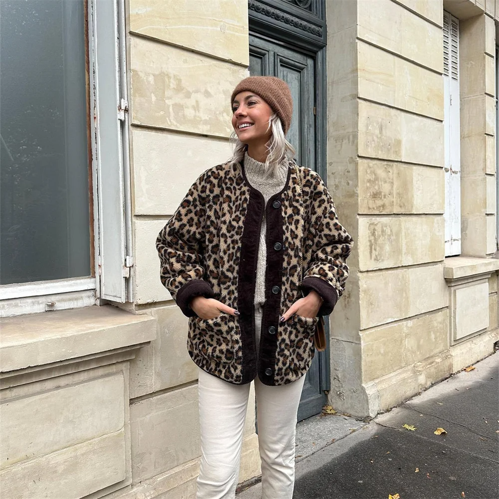 Manteau élégant pour femme, veste tendance à imprimé léopard