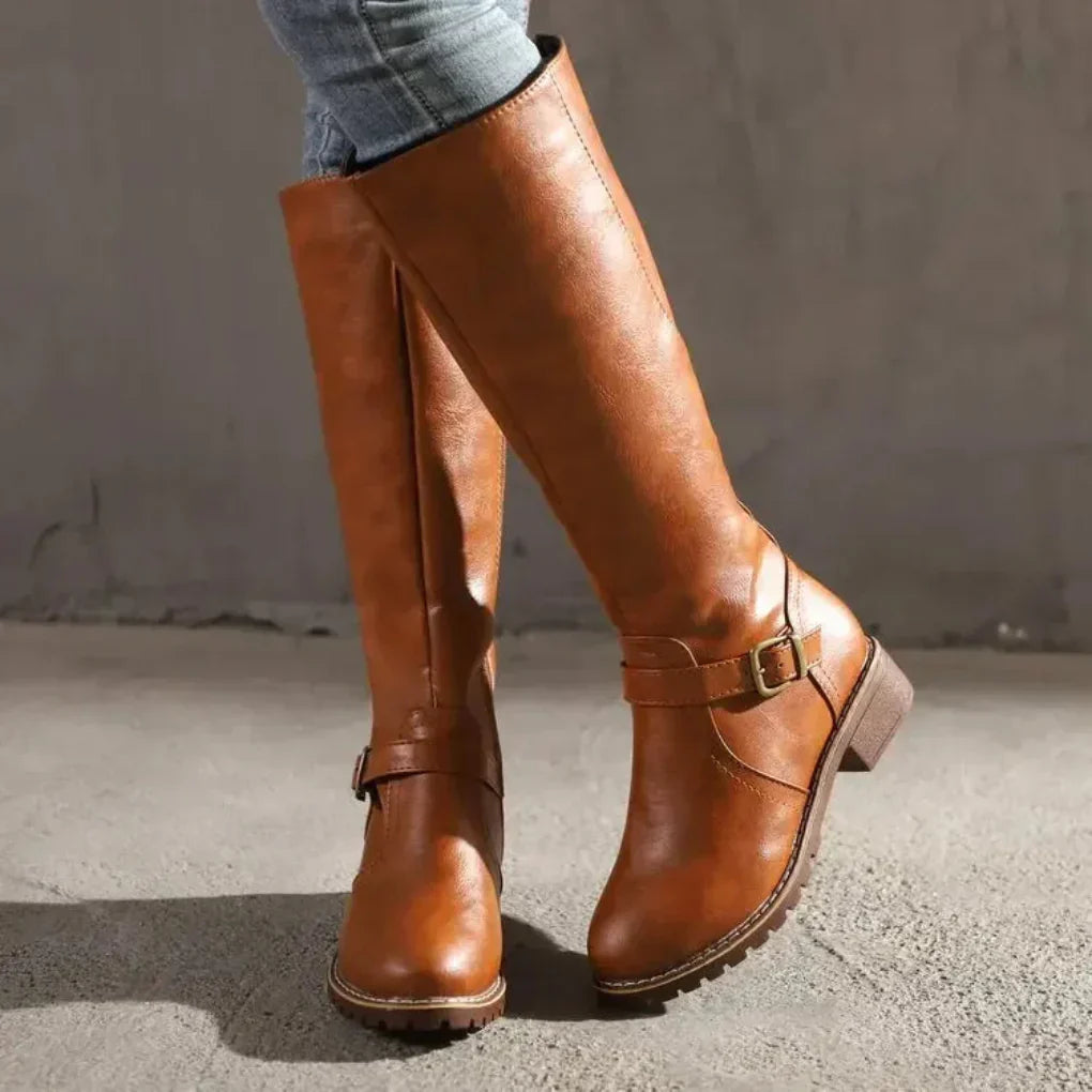 Elegante Damenlederstiefel Schwarz - IdealeKleiden