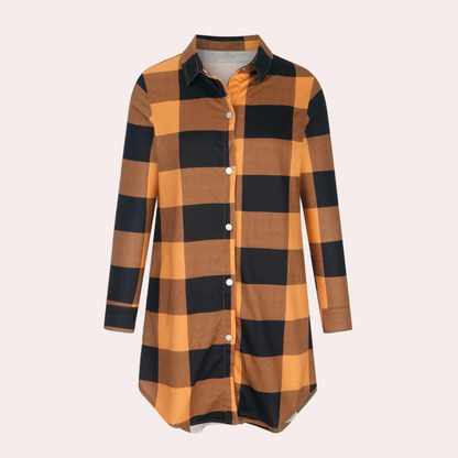 Veste d'automne femme à carreaux longueur midi