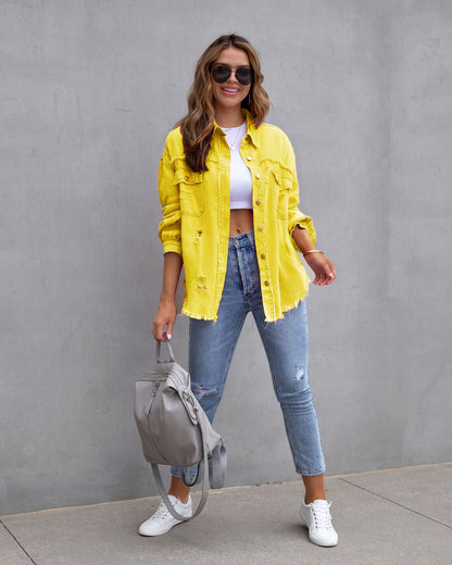 Veste en jean déchirée style tendance