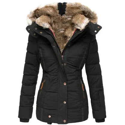 Manteau femme capuche fourrure look hiver élégant