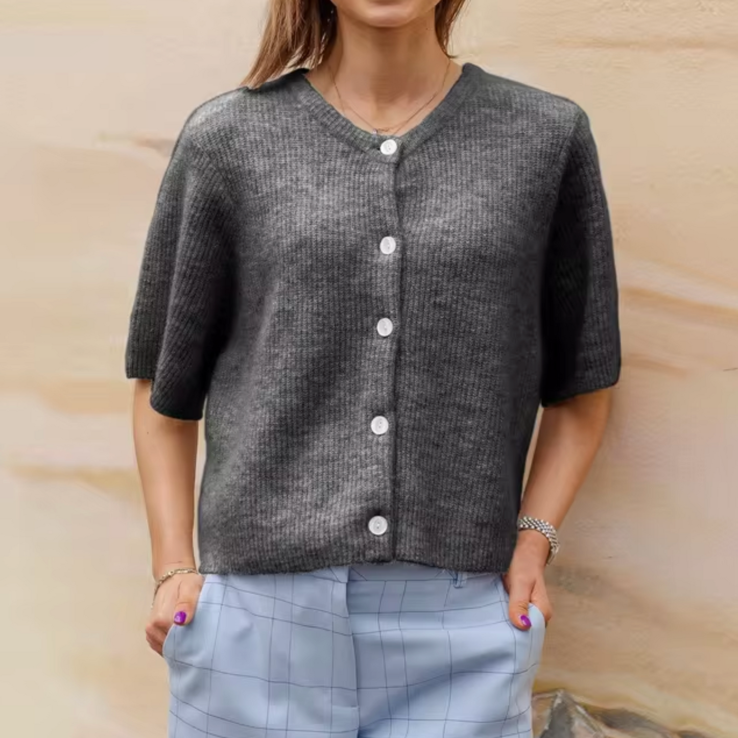 Cardigan femme Doux Manches courtes Boutons