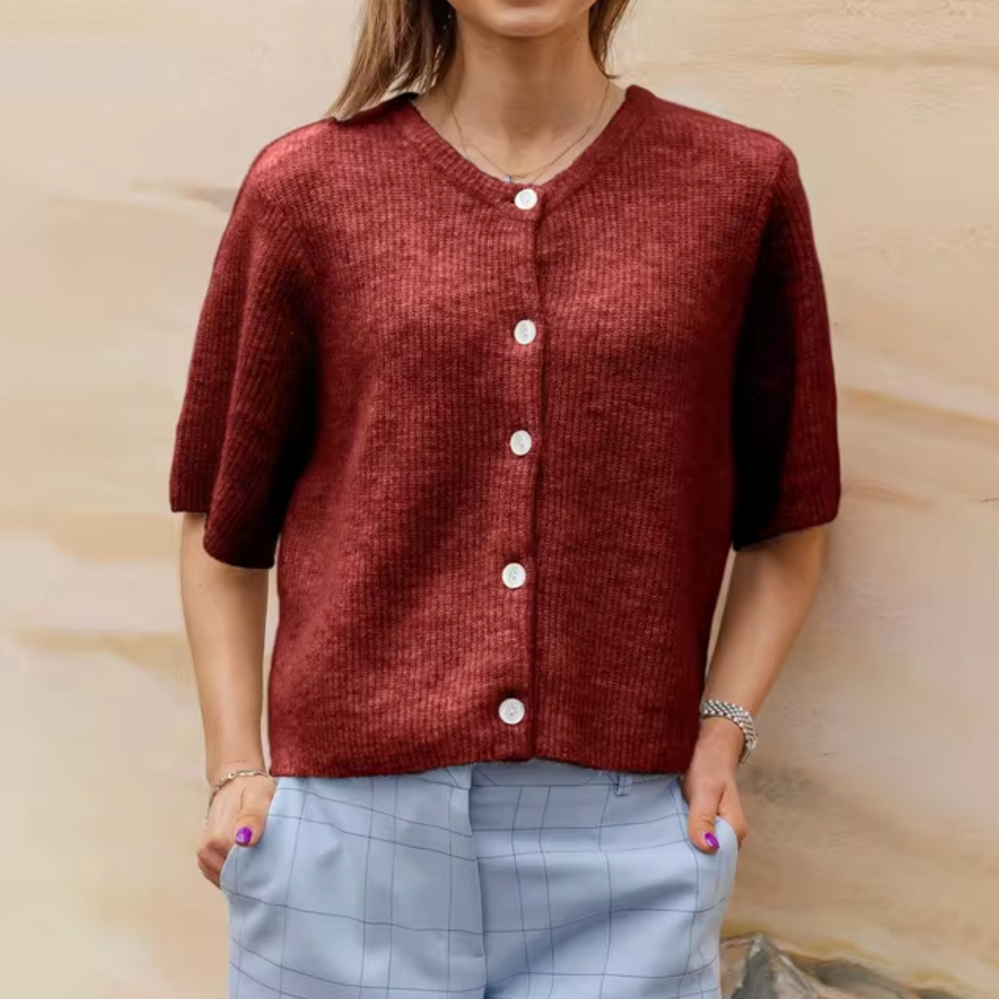 Cardigan femme Doux Manches courtes Boutons