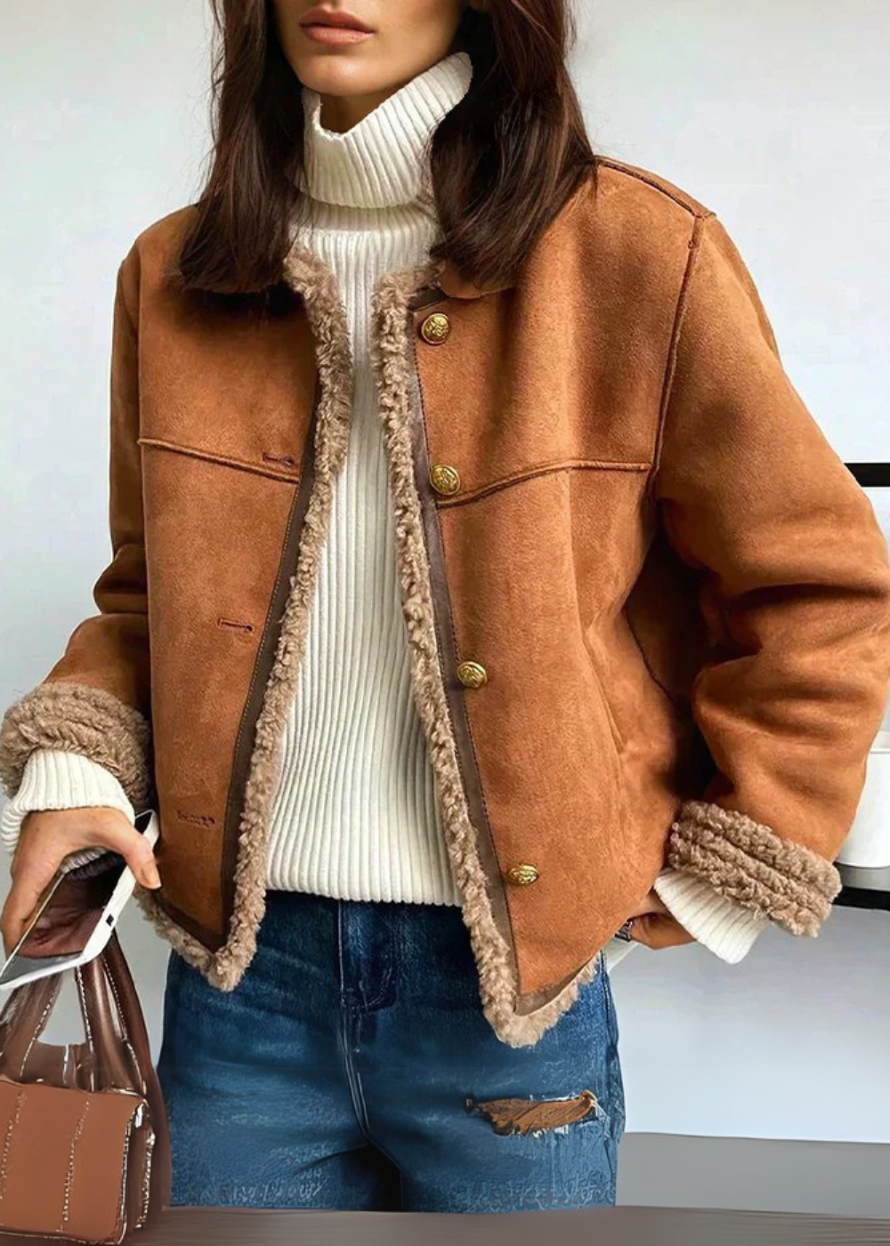 Veste Shearling Souple Femme Hiver