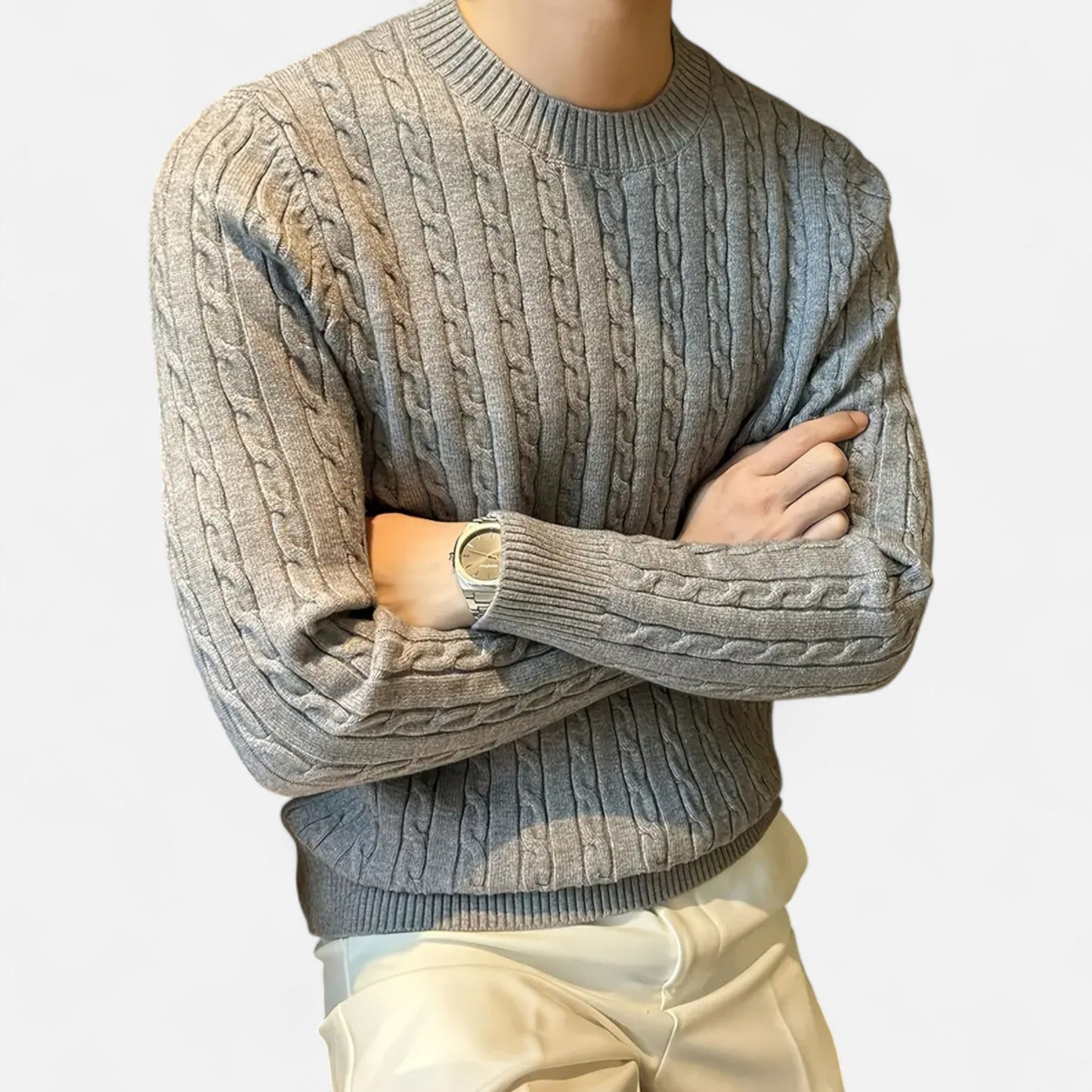 Pull torsadé classique à manches longues pour homme