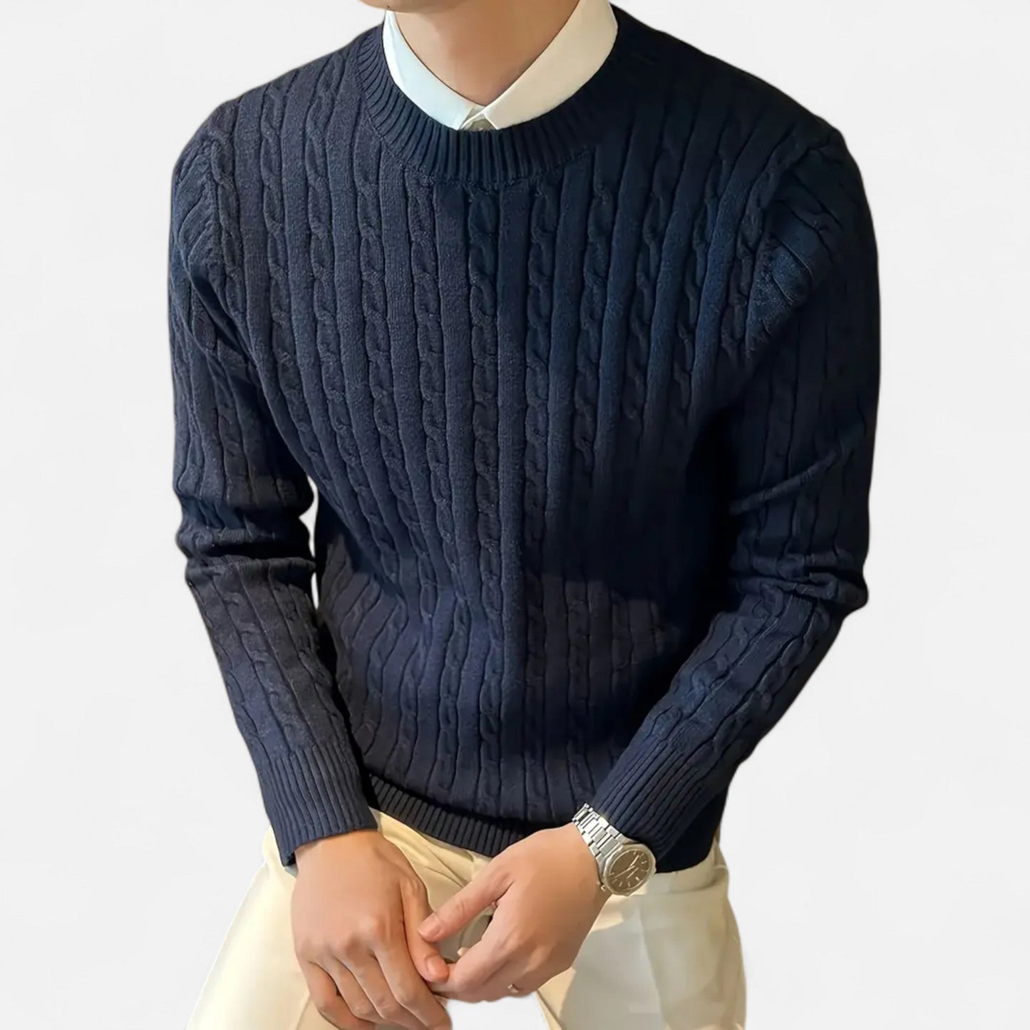 Pull torsadé classique à manches longues pour homme