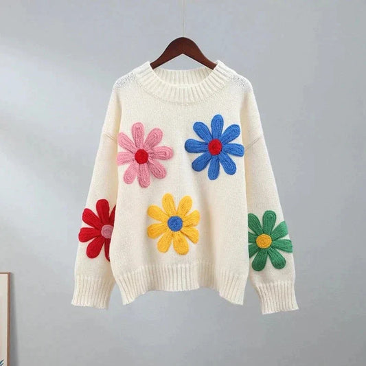 Blumenpullover Damen Elegant Floral - IdealeKleiden