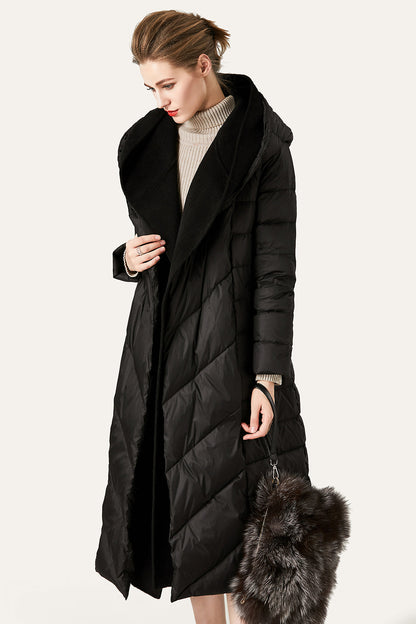 Parka d'hiver matelassé long en fausse fourrure pour femme