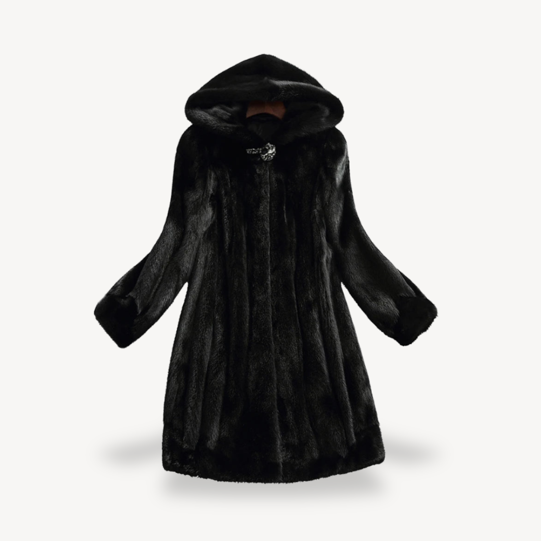 Manteau d'hiver femme noir fausse fourrure long