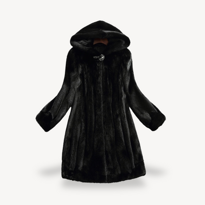 Manteau d'hiver femme noir fausse fourrure long