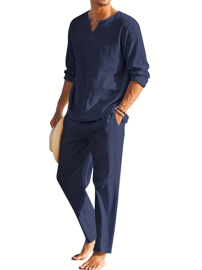 Costume en lin pour homme, été, confortable, manches longues