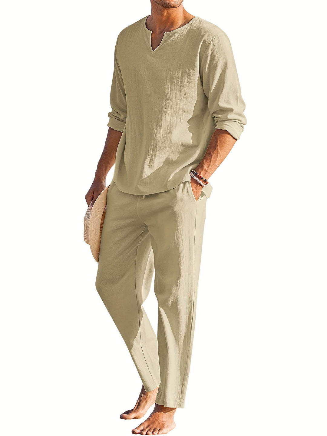 Costume en lin pour homme, été, confortable, manches longues