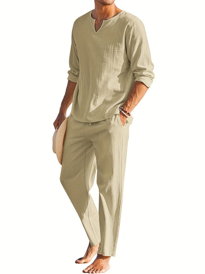Costume en lin pour homme, été, confortable, manches longues