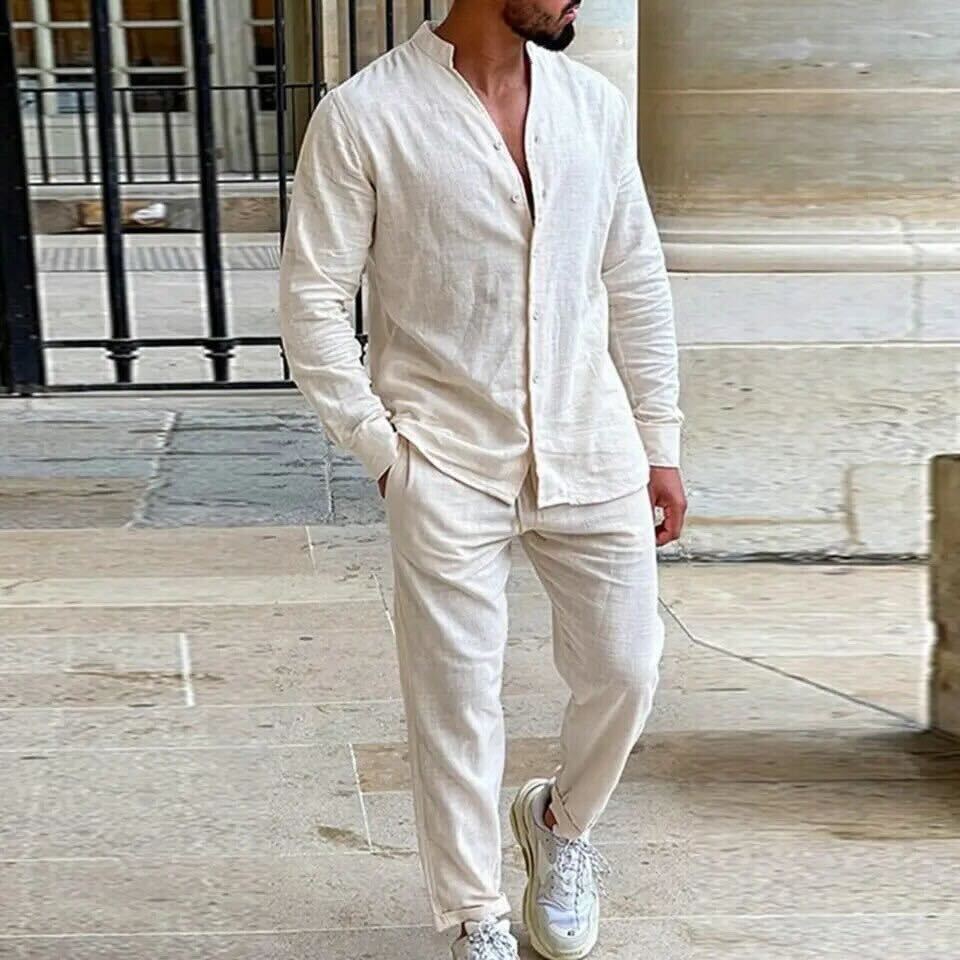 Ensemble de costume en lin à manches longues élégant pour homme