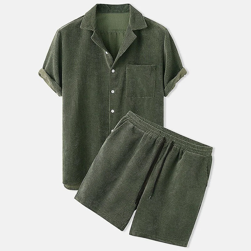 Chemise d'été homme en velours côtelé à manches courtes