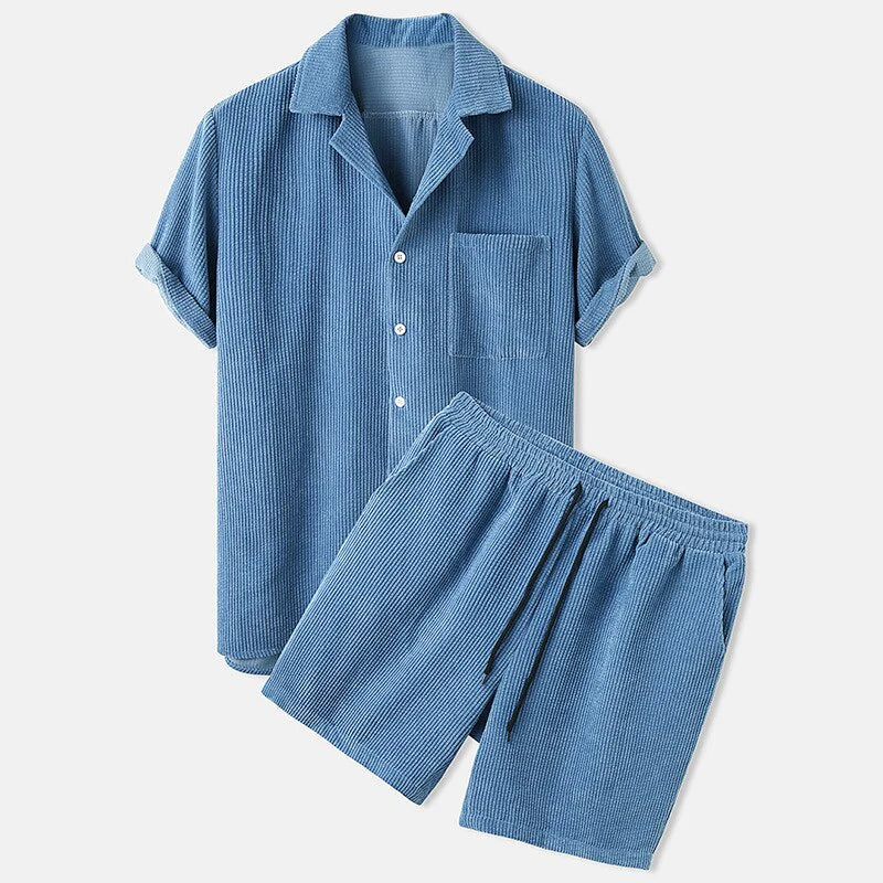 Chemise d'été homme en velours côtelé à manches courtes