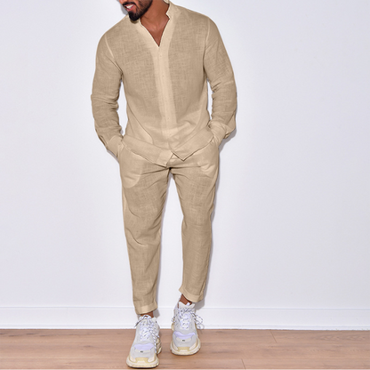 Ensemble homme moderne en lin à manches longues