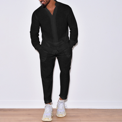 Ensemble homme moderne en lin à manches longues