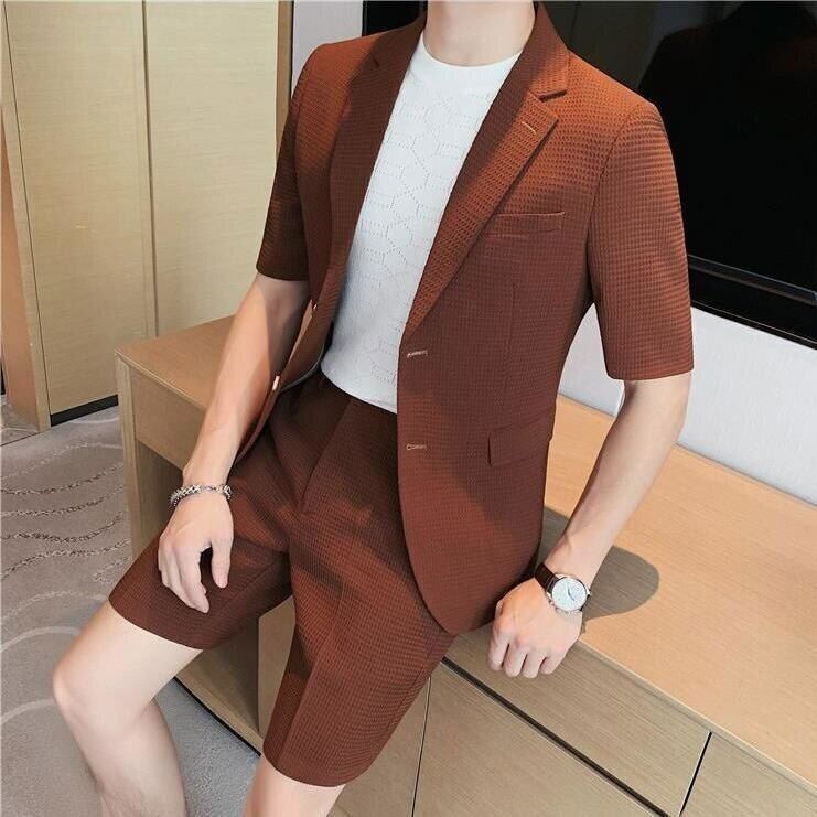 Ensemble Blazer à Manches Courtes et Pantalon Élégant pour Homme