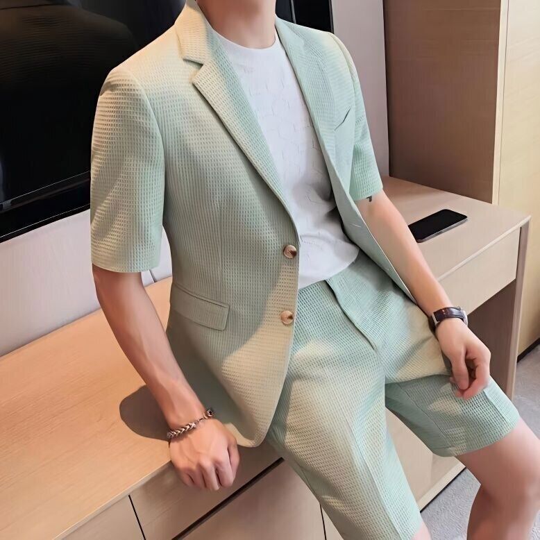 Ensemble Blazer à Manches Courtes et Pantalon Élégant pour Homme