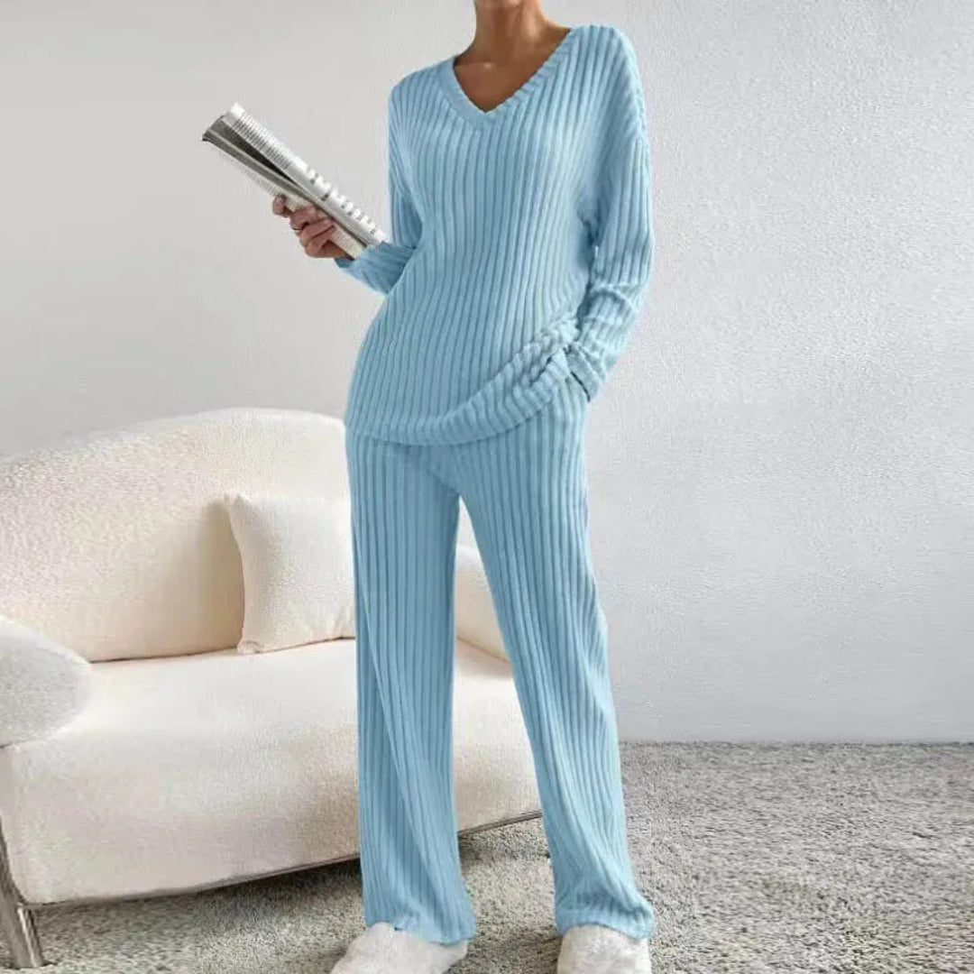 Bequemes Loungewear-Set Baumwolle V-Ausschnitt - IdealeKleiden