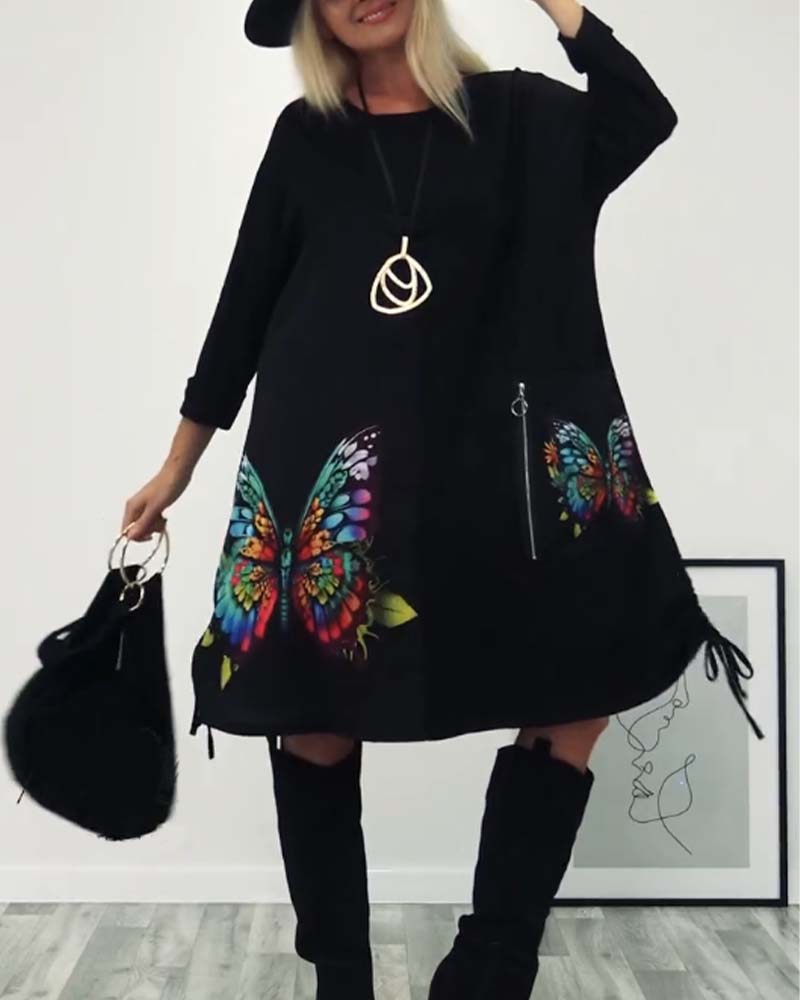 Robe d'été à motif papillon avec poche