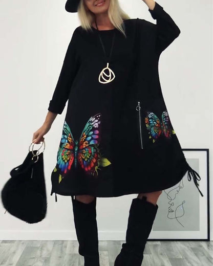 Robe d'été à motif papillon avec poche