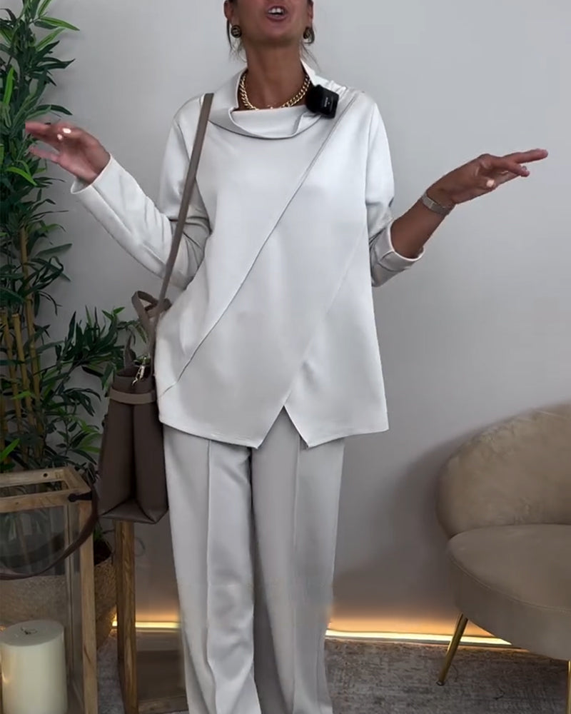 Elegantes Kleid mit Drapierter Kragen Langärmlig - IdealeKleiden