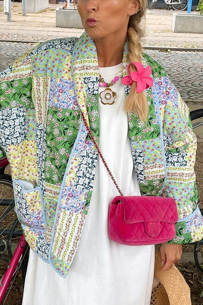 Entspannte Baumwolljacke mit Taschen Patchwork Design - IdealeKleiden