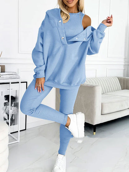 Survêtement 3 pièces pour femme, sweat à capuche et pantalon slim