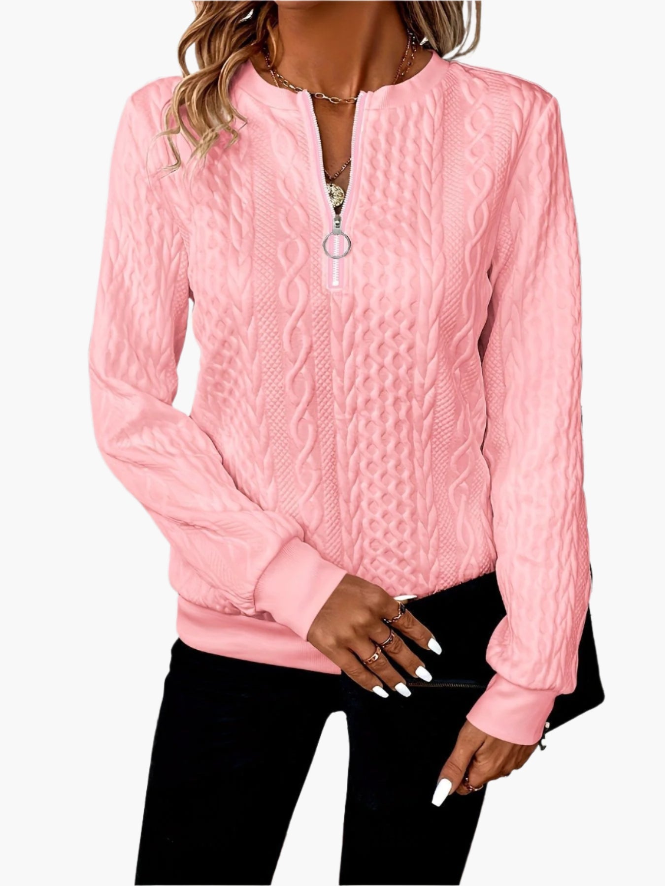 Pull en tricot torsadé à col zippé pour homme
