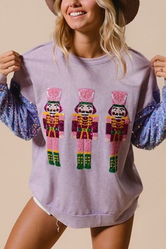 Sweat-shirt de Noël décontracté, à paillettes, col rond